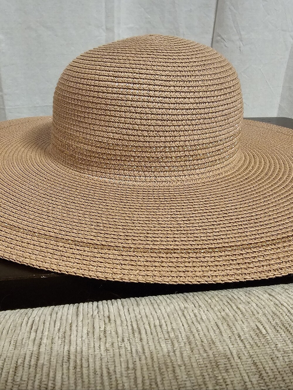 Wide Brim Straw Sun Hat in Pink With Gold Accents